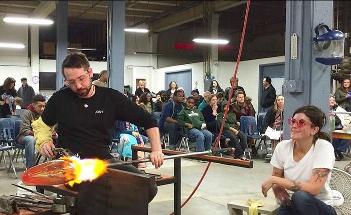 Families visit Downtown Kalamazoo March - Glass blowing