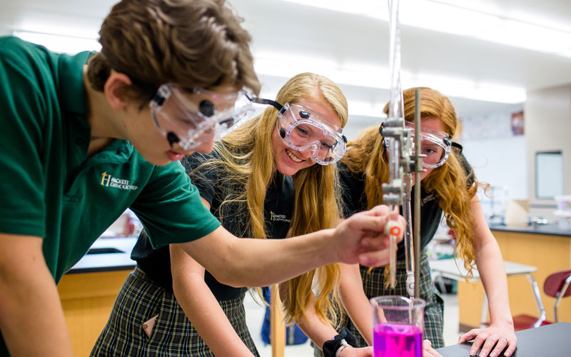 Catholic Schools of Greater Kalamazoo: teenagers in science lab