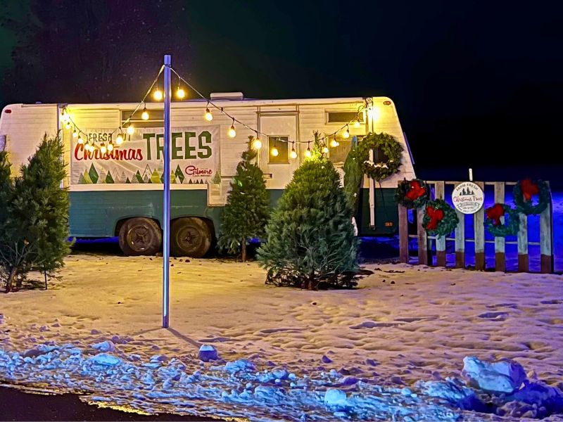 Shasta Trailer in winter at the Gilmore Car Museum